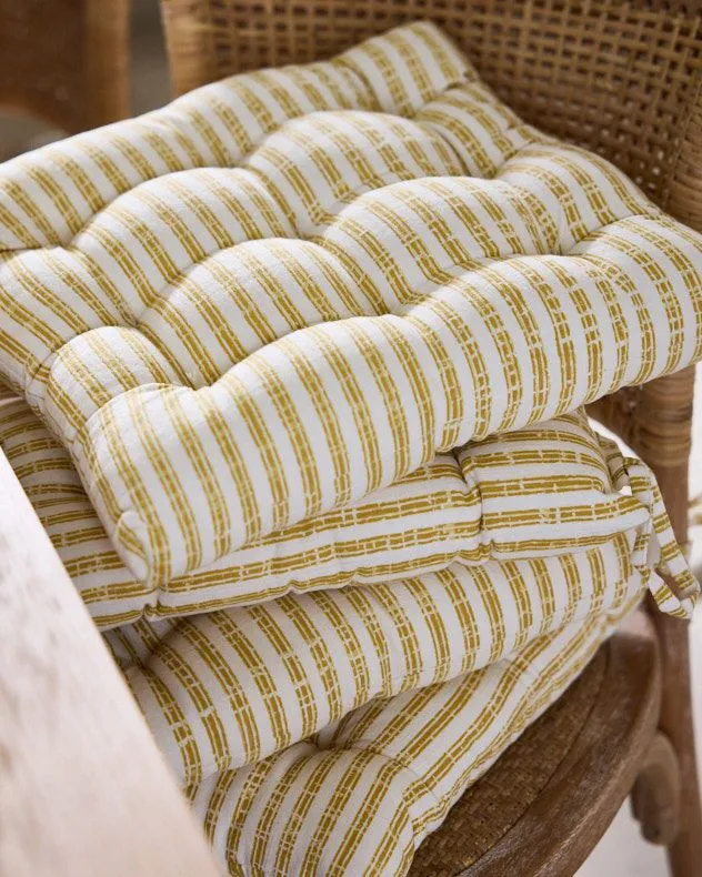 Dibor Vintage Yellow Striped Chair Seat Pad Garden Furniture Cushion L40cm x W40cm 3
