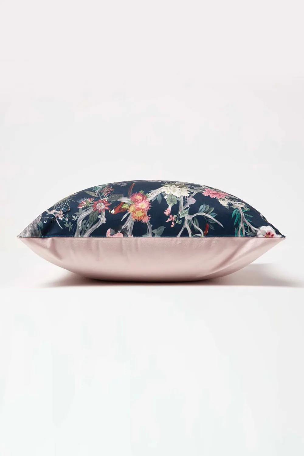 Homescapes Floral Garden Parrot Filled Velvet Cushion 46 x 46 cm in Navy 4
