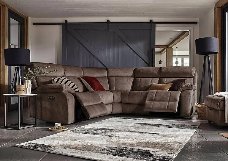 Moreno Large Fabric Power Recliner Corner Sofa with Power Headrests - Dark Grey