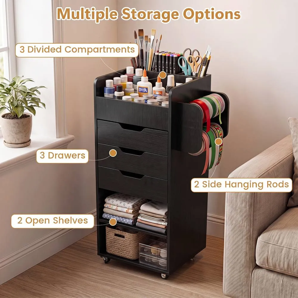Costway Rolling Storage Cart Mobile Storage Cabinet with 3 Drawers in Black 6