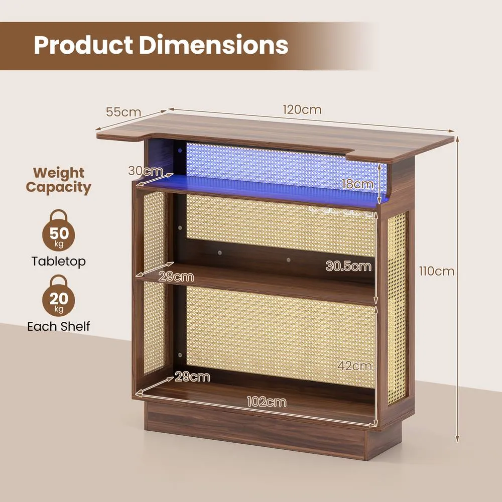 Costway Industrial Home Bar Table w/LED Light &App Control Rattan Dining Table in Brown 2