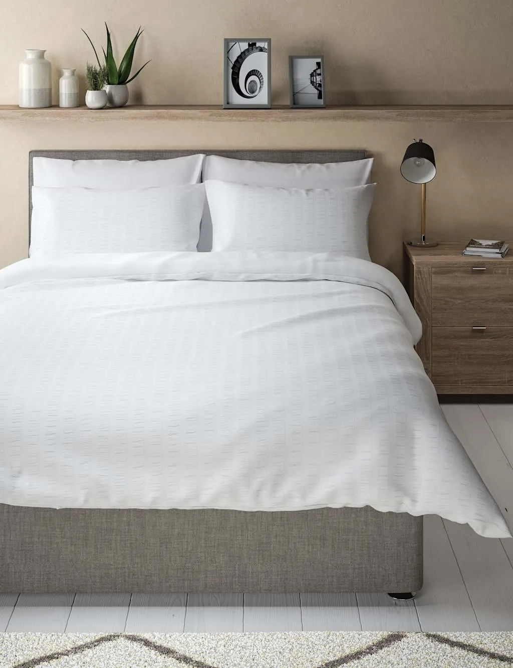 M&S Pure Cotton Seersucker Bedding Set White