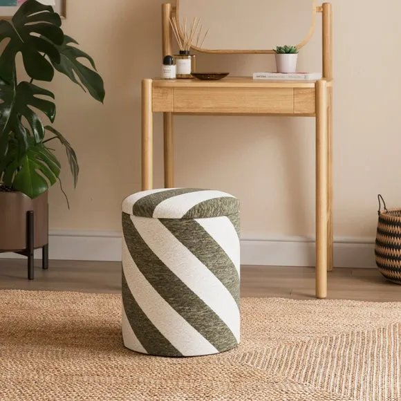Diagonal Stripe Chenille Round Tray Table Storage Footstool