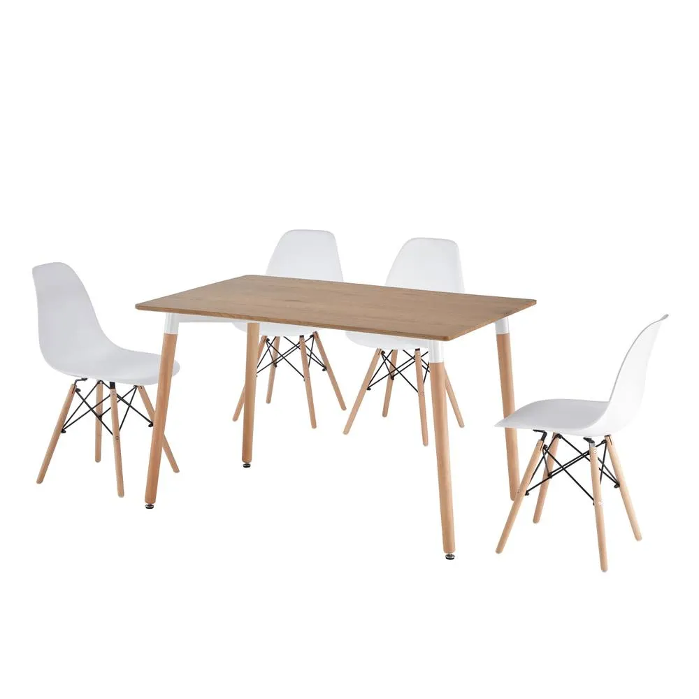 Comfy Living Ltd Piece Dining Set With Oak Wooden Top & 4 White Chairs With Metal Detailing in Light Oak 6
