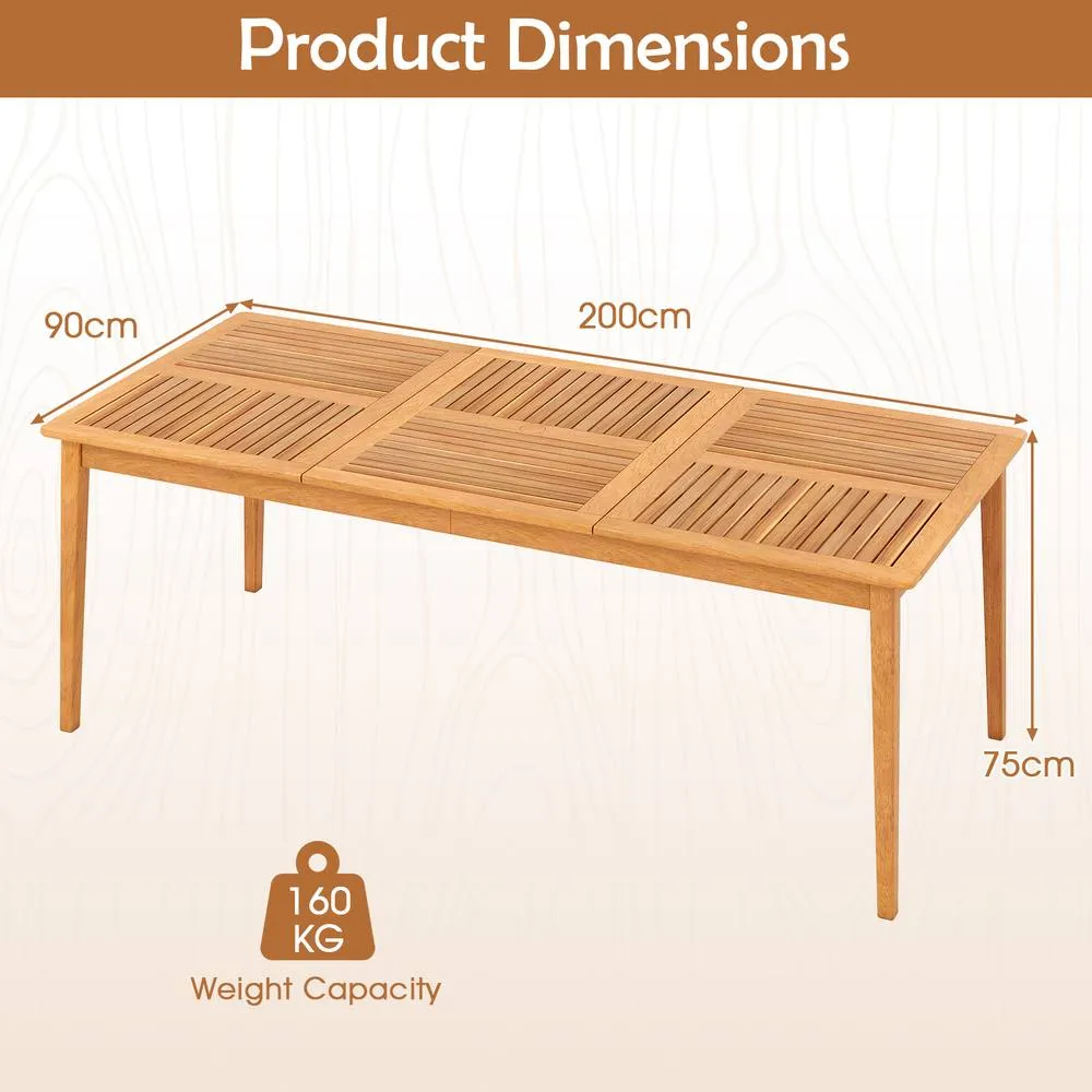 Costway 8-Person Outdoor Acacia Wood Dining Table 80" Rectangular Patio Table in Natural 2