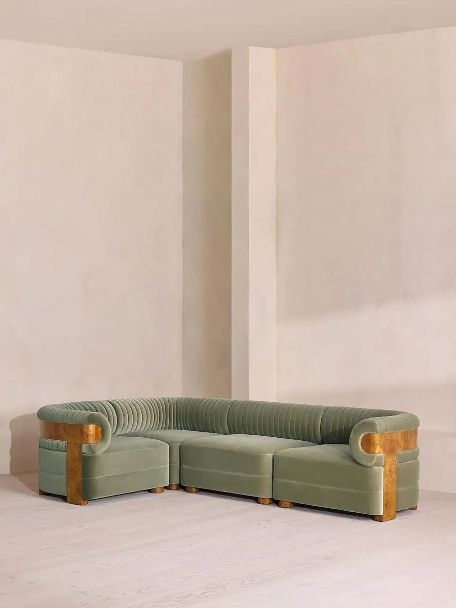 Caleb Modular Sofa, L-Shape Sofa, Velvet, Seafoam, Dark Burl