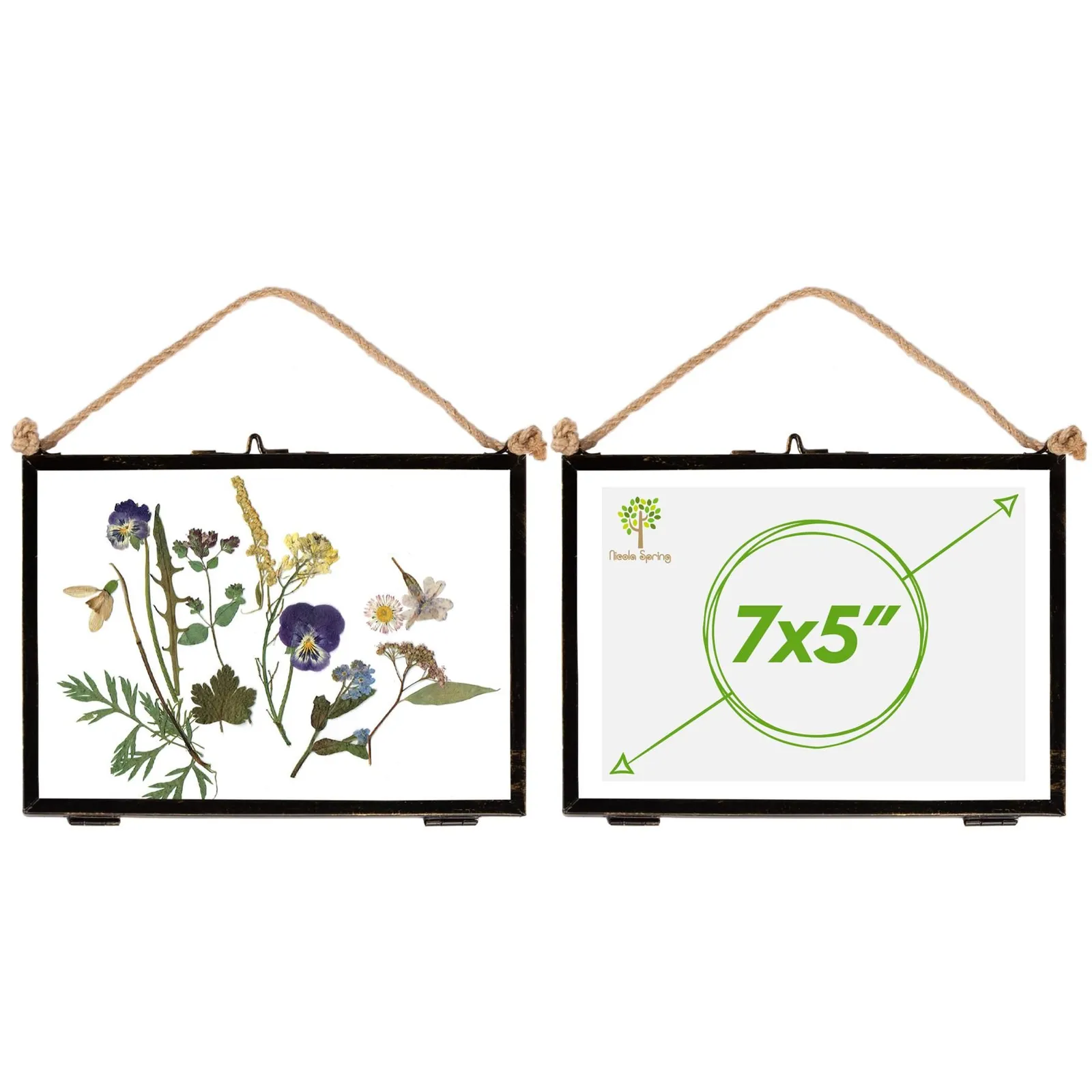 Nicola Spring 2x Hanging Metal Photo Frames - 7" x 5" - Black - Picture Frame Wall Mounted Frame with Rope