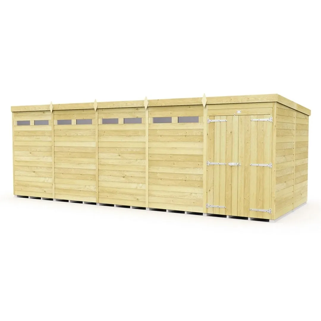 Buttercup Farm 20 x 8 Feet Pent Security Shed - Double Door - L231 x W589 x H201 cm in Brown