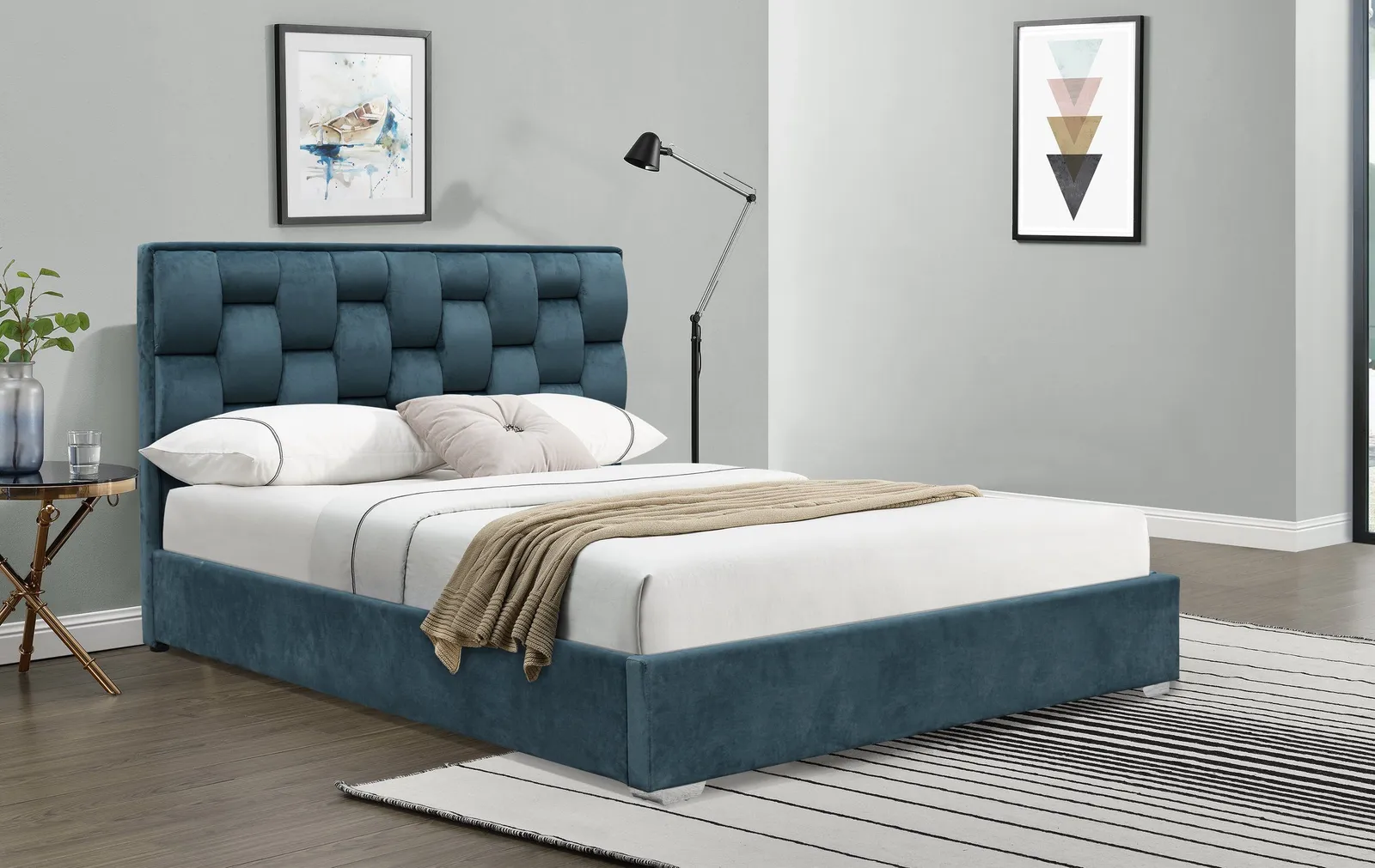 Comfy Living Ltd Plush Velvet Upholstered Bedframe in Duck Egg Blue 2