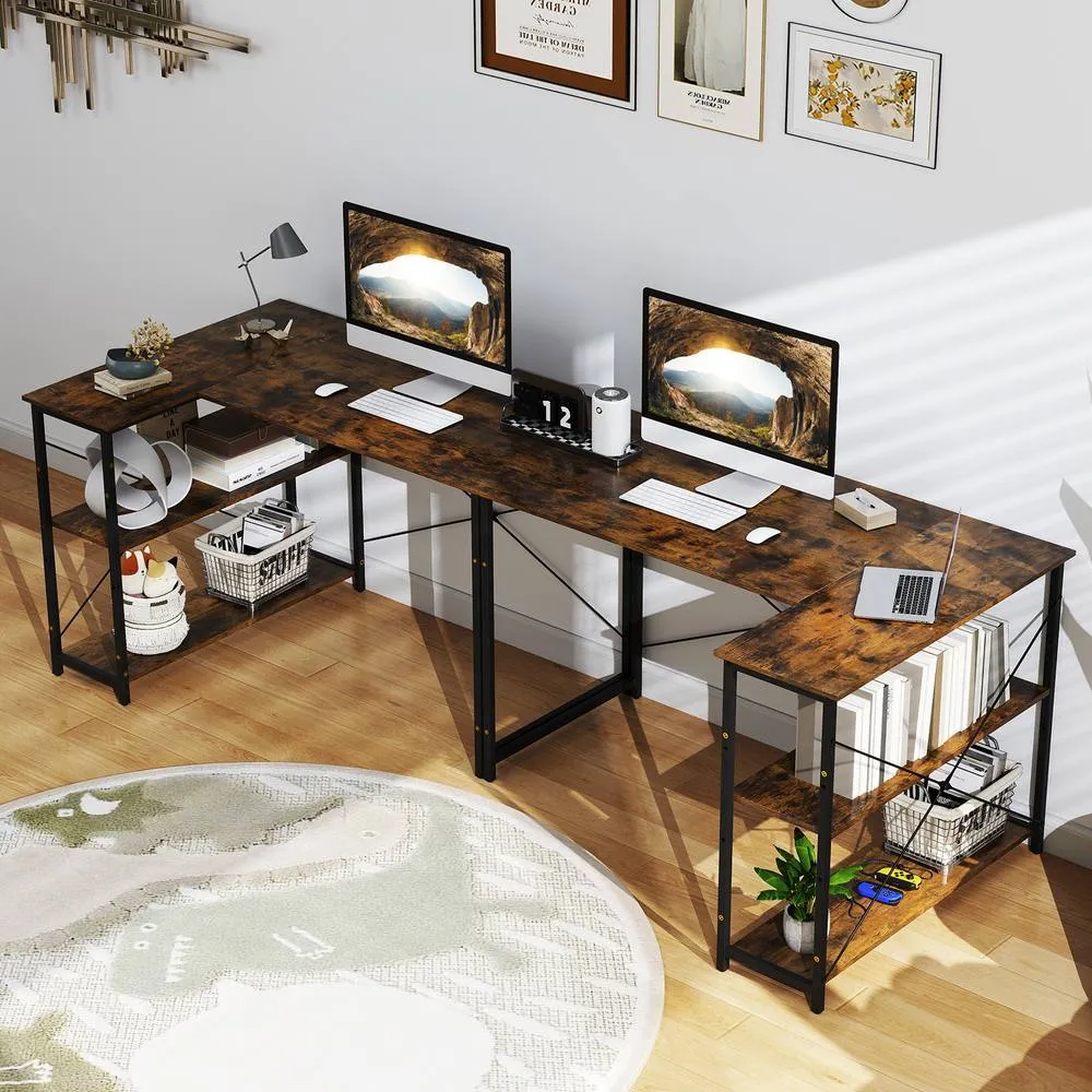 Costway L-shaped Computer Desk Reversible Corner Desk Brown 3