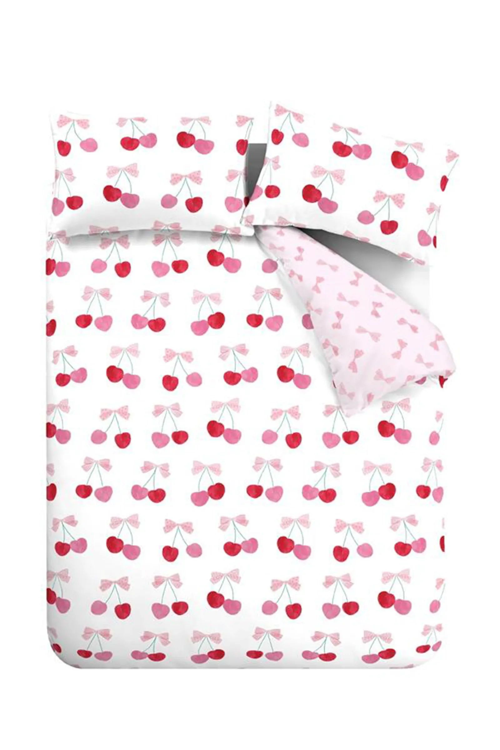 Catherine Lansfield 'Cherries & Bows' Reversible Duvet Cover Set in Pink 5