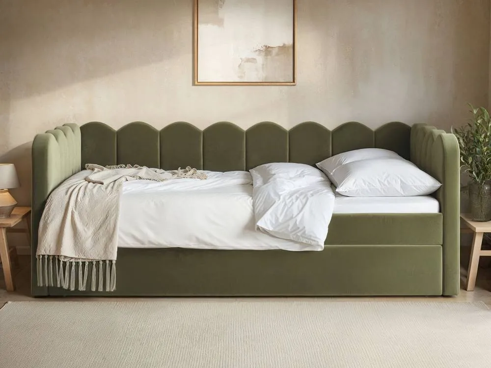 Flair Esme Cloud Fabric Day Bed with Trundle in Green 2