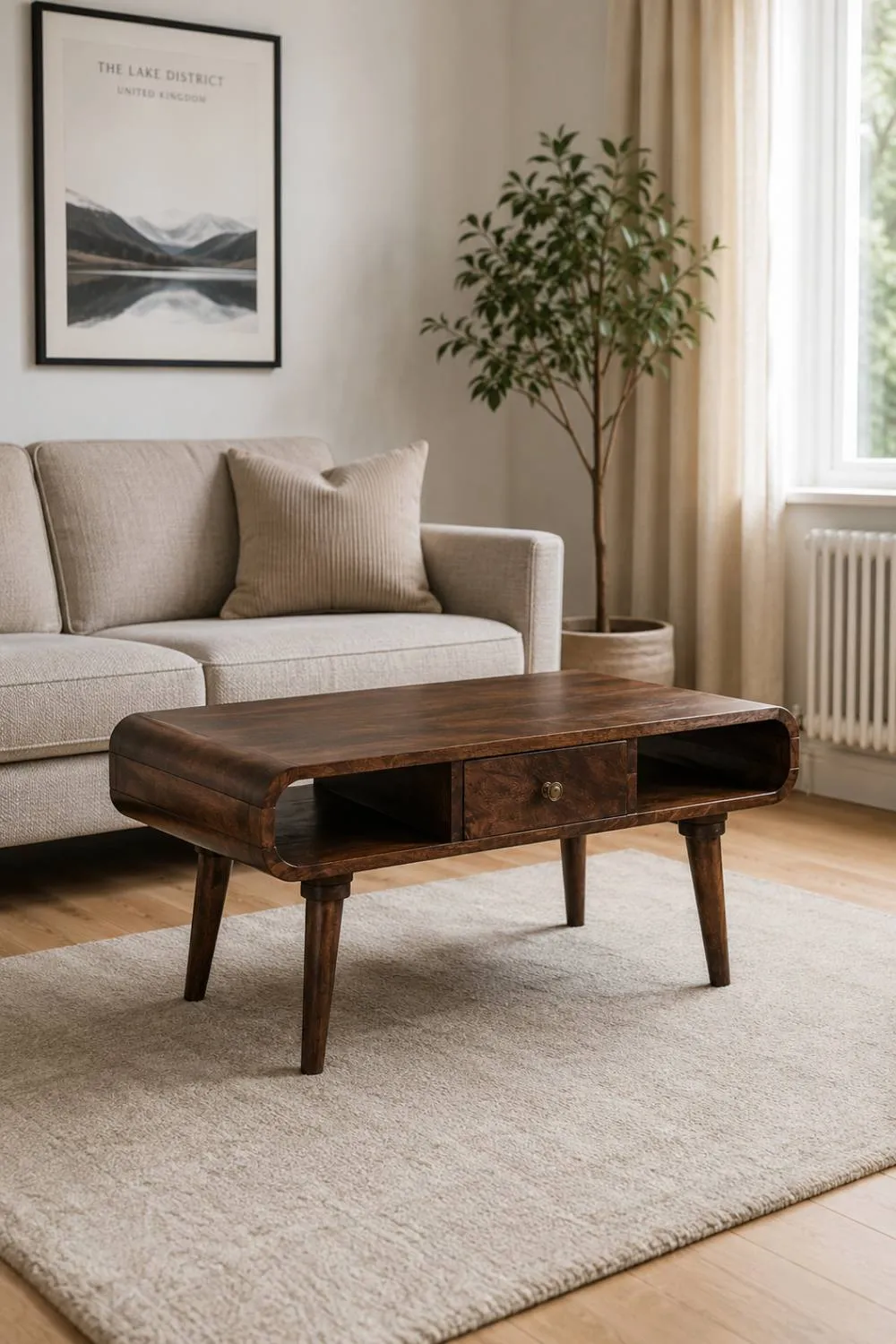 IH Design Rowledge Solid Mango Wood Coffee Table With Drawer in Brown