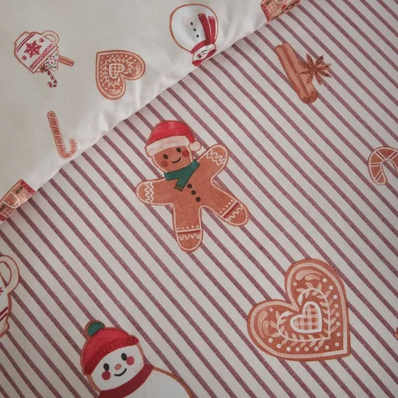 Catherine Lansfield Christmas Gingerbread Stripe Duvet Cover & Pillowcase Set 4