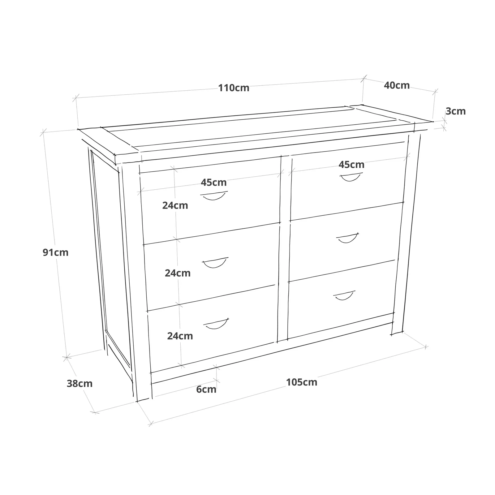 Cabinet Bits Lovere 6 Drawer Chest of Drawers Chrome Cup Handle in Off-White 2
