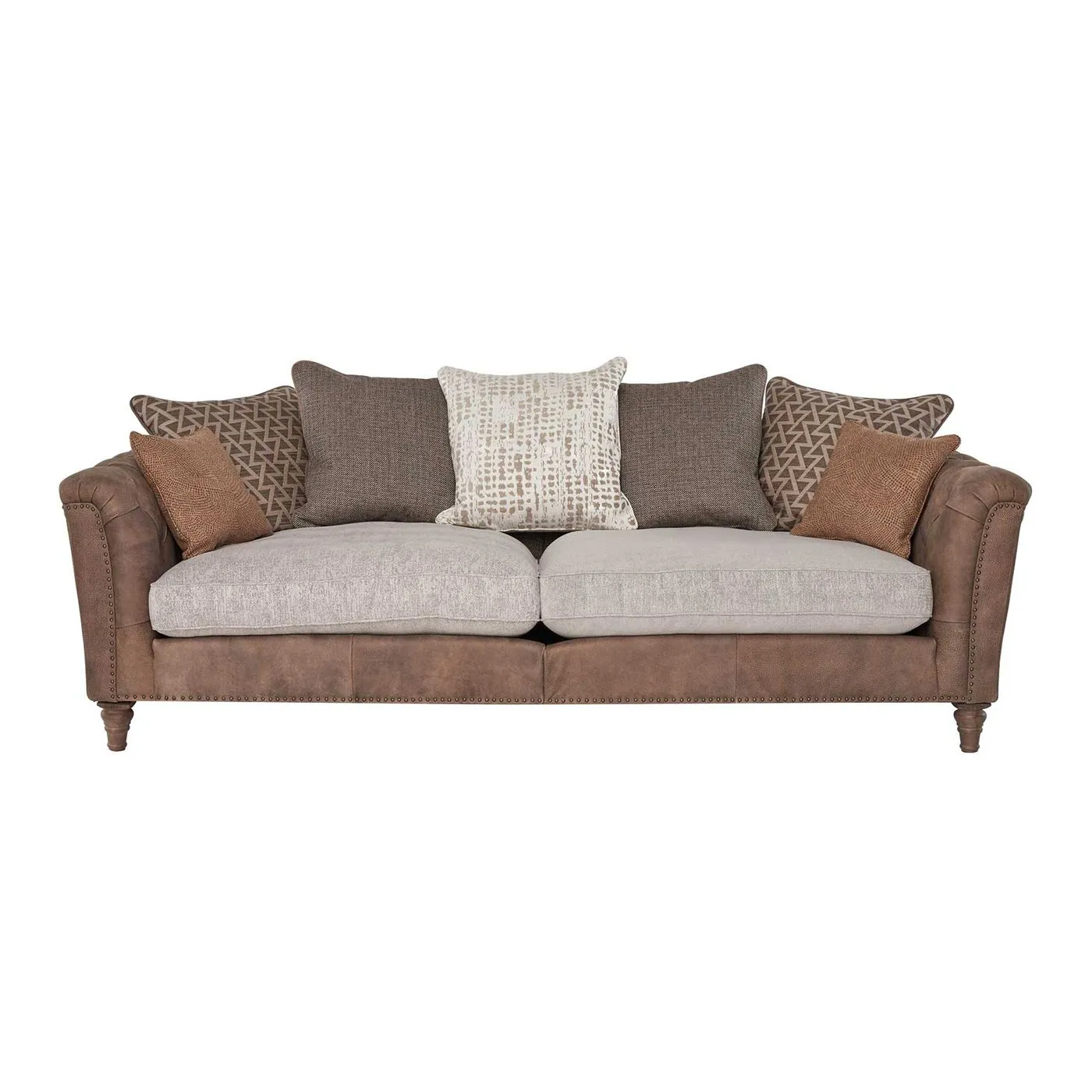 Darwin Large Pillow Back Sofa, Leather and Fabric Mix