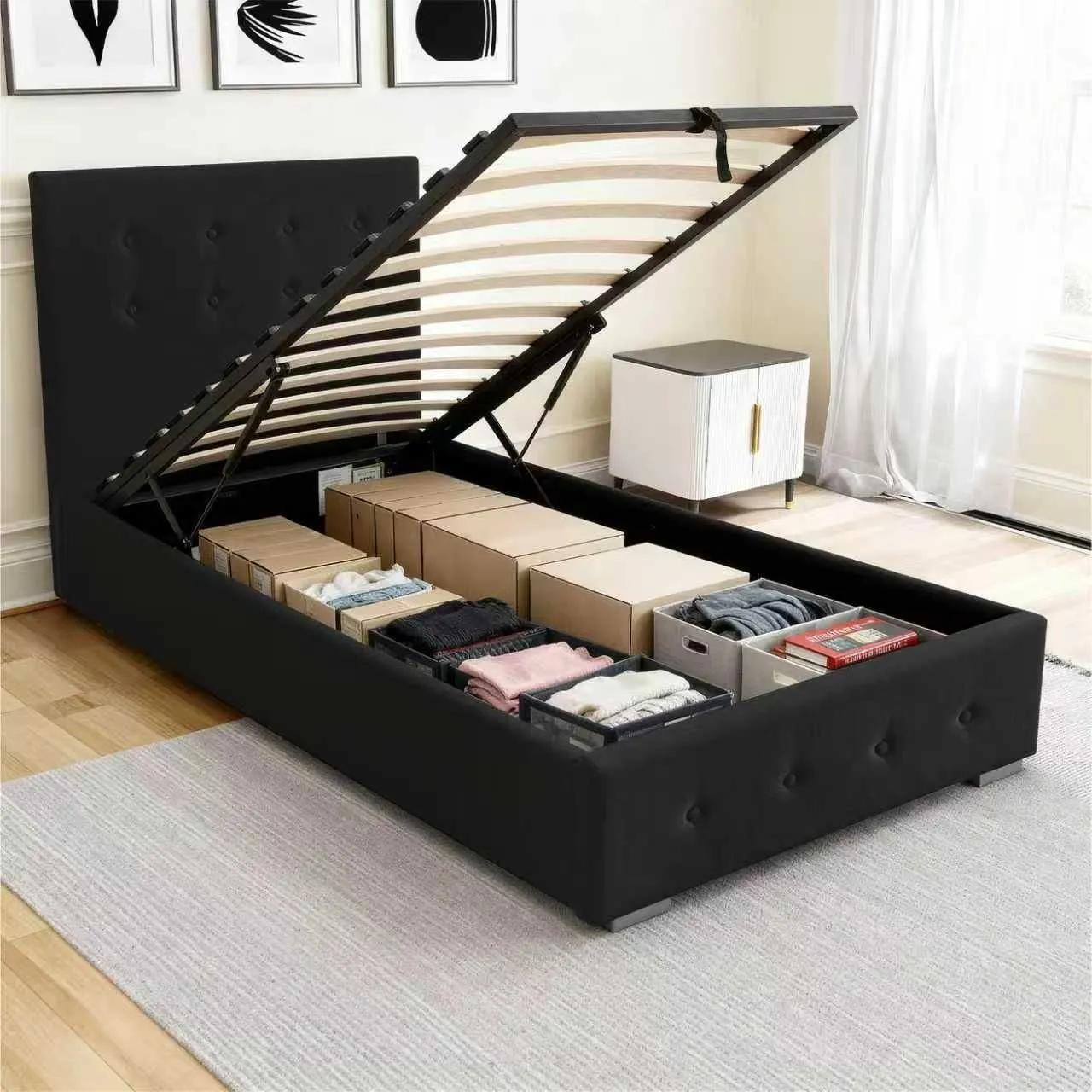 Comfy Living Ltd Fabric Ottoman Storage Gaslift Bedframe in Black 3