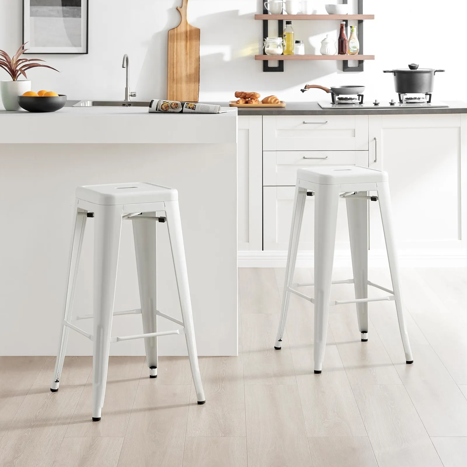 FurnitureboxUK Set of 2 Colton 'Tolix' Style Metal Stackable Retro Industrial Bar Stools in White 1
