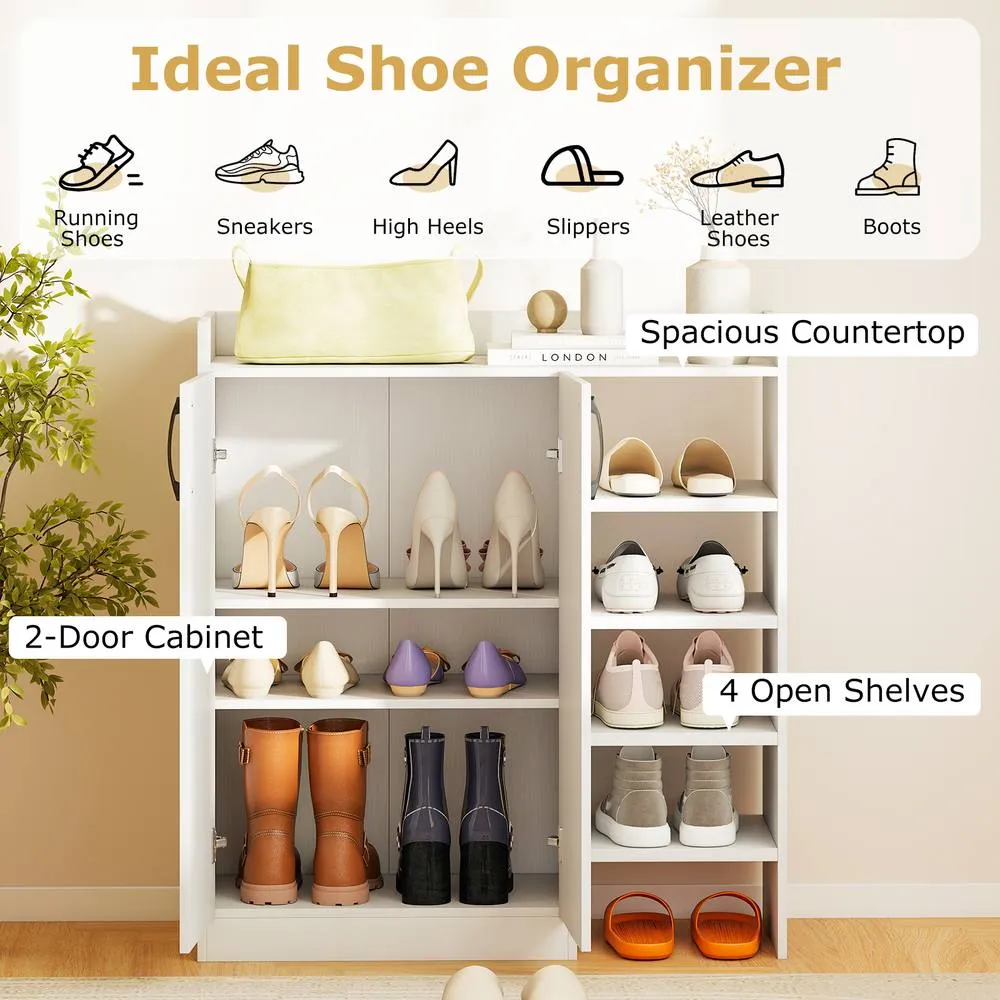 Costway Industrial Shoe Cabinet Shoe Wooden Storage Organizer w/4 Open Shelves in White 6