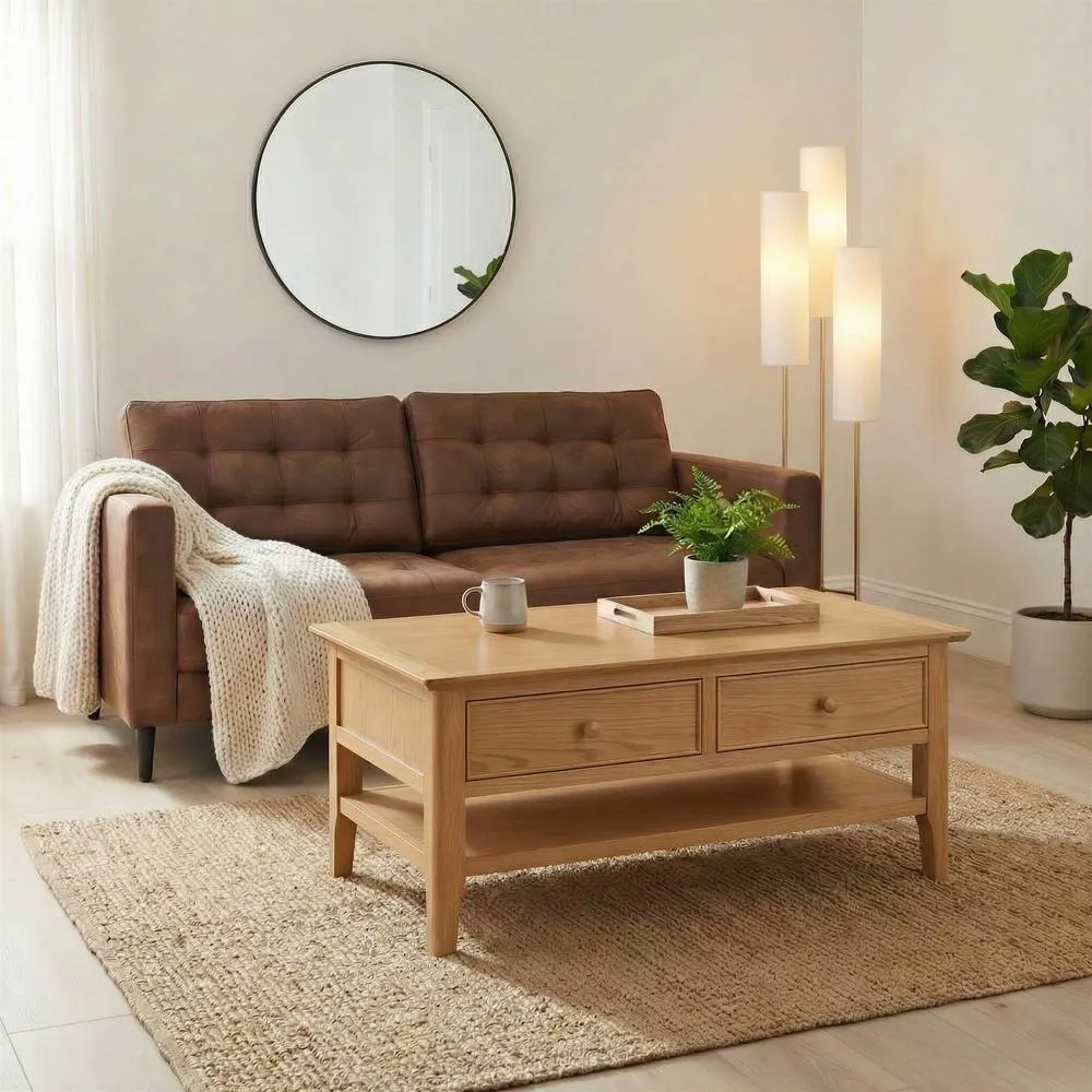FurnitureboxUK Belle Rectangular Oak Wood Coffee Table in Light Brown