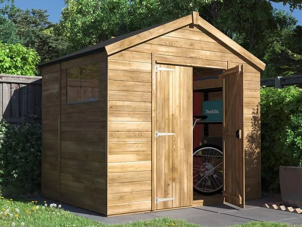 Dunster House Wooden Shed 2.4 x 1.8m (6' x 4') 12mm Window Apex - Overlord Modular in Brown 2