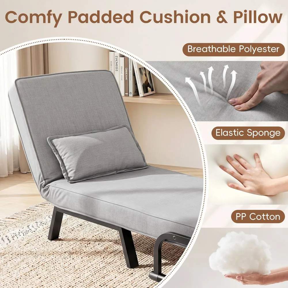 Costway Convertible Sleeper Chair Folding Sofa Bed with Adjustable Backrest in Grey 6