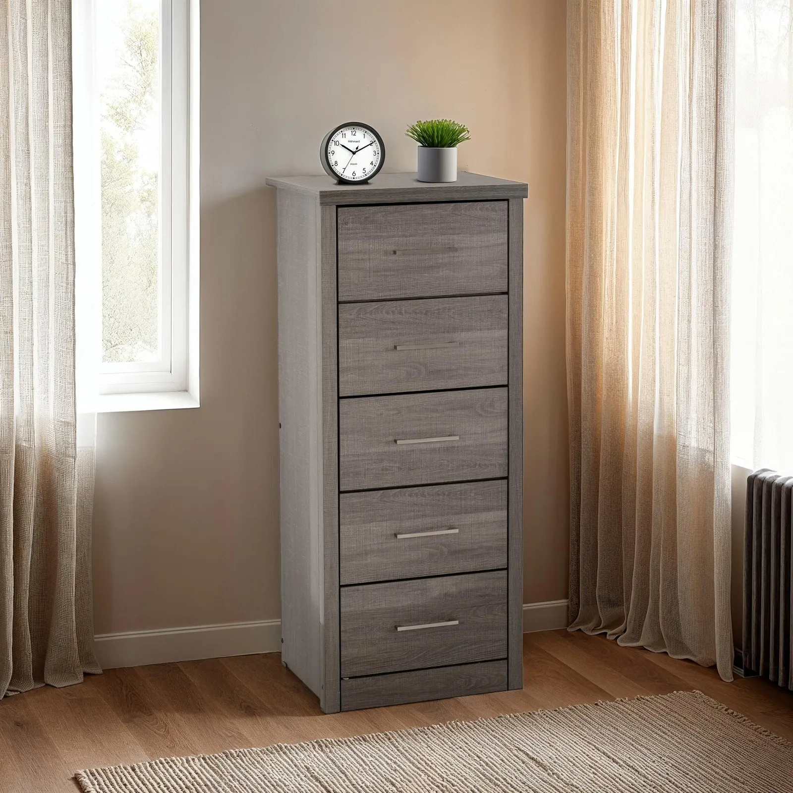 Seconique Lisbon 5 Drawer Narrow Chest in Charcoal