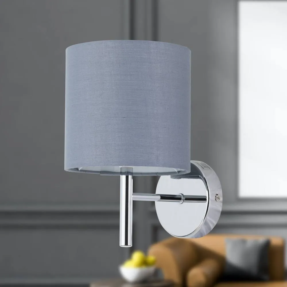 First Choice Lighting Brea - Chrome Wall Light with Grey Cotton Shade in Silver 4