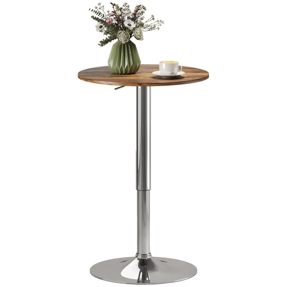 HOMCOM Round Bar Table, Swivel Bistro Table with Adjustable Height in Brown 2