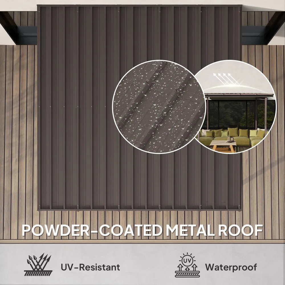 OUTSUNNY 3 x 3(m) Waterproof Metal Pergola Easy to Assemble Lean to Pergola in Brown 4