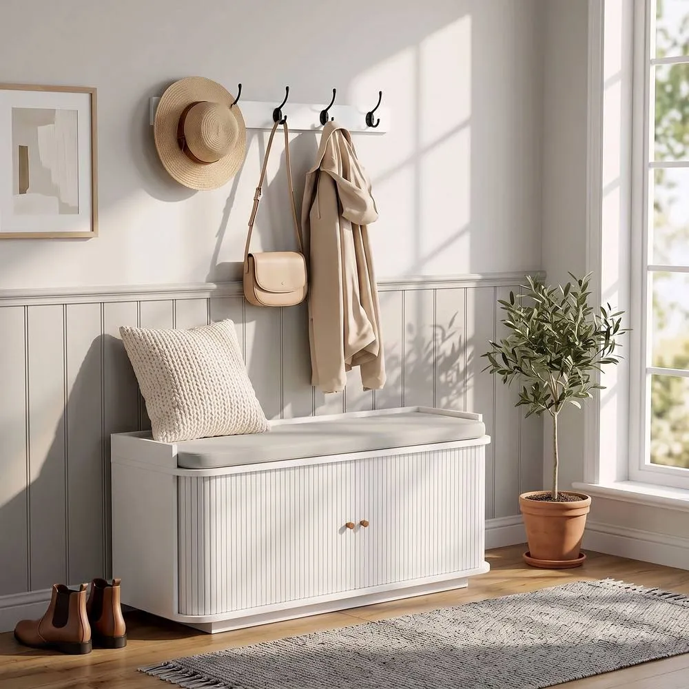 HOMCOM Hallway Furniture Set with Shoe Bench & Coat Rack in White 2