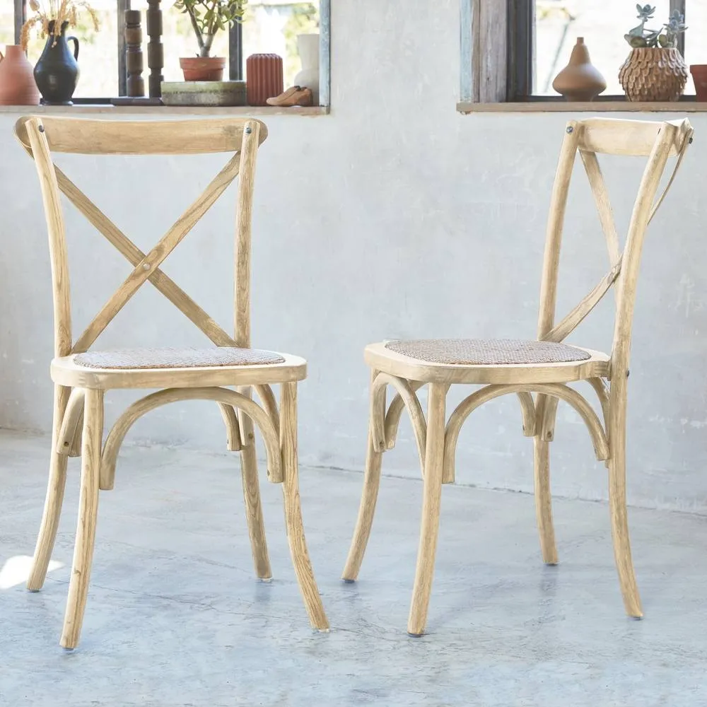 sweeek Set of 2 Vintage Wooden Bistro Chairs in Brown 1