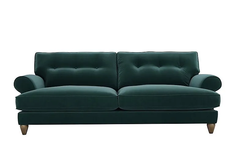 Bronwyn 4 Seater Fabric Classic Back Fibre Fill Sofa with Washed Oak Feet - Evening Teal