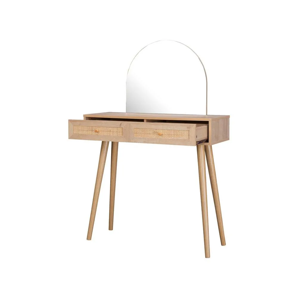 sweeek 2-drawers dressing table with rounded mirror in Beige 4