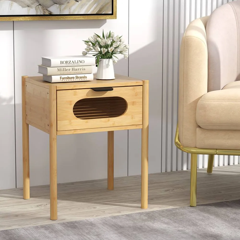 Costway Bamboo Nightstand Bedroom Farmhouse Bedside Table-Natural in Brown 4