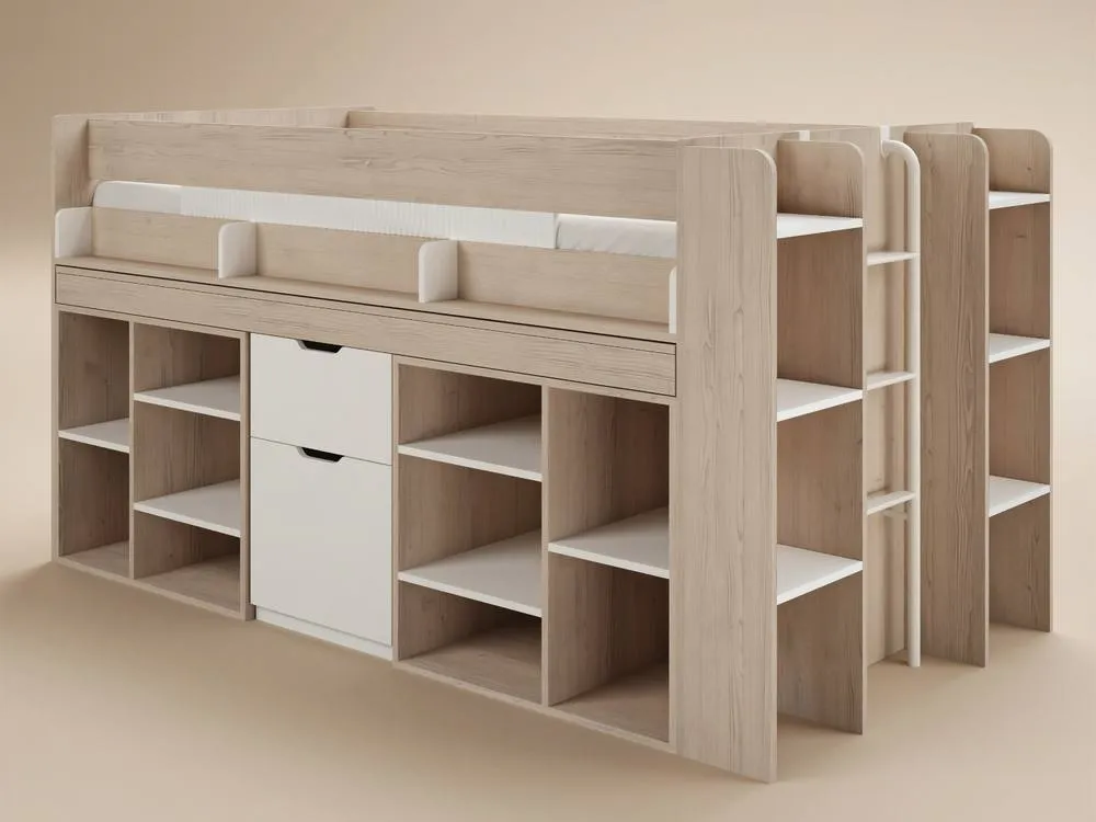 Flair Micah Mid Sleeper Bed with Desk Oak & White in Light Oak 4