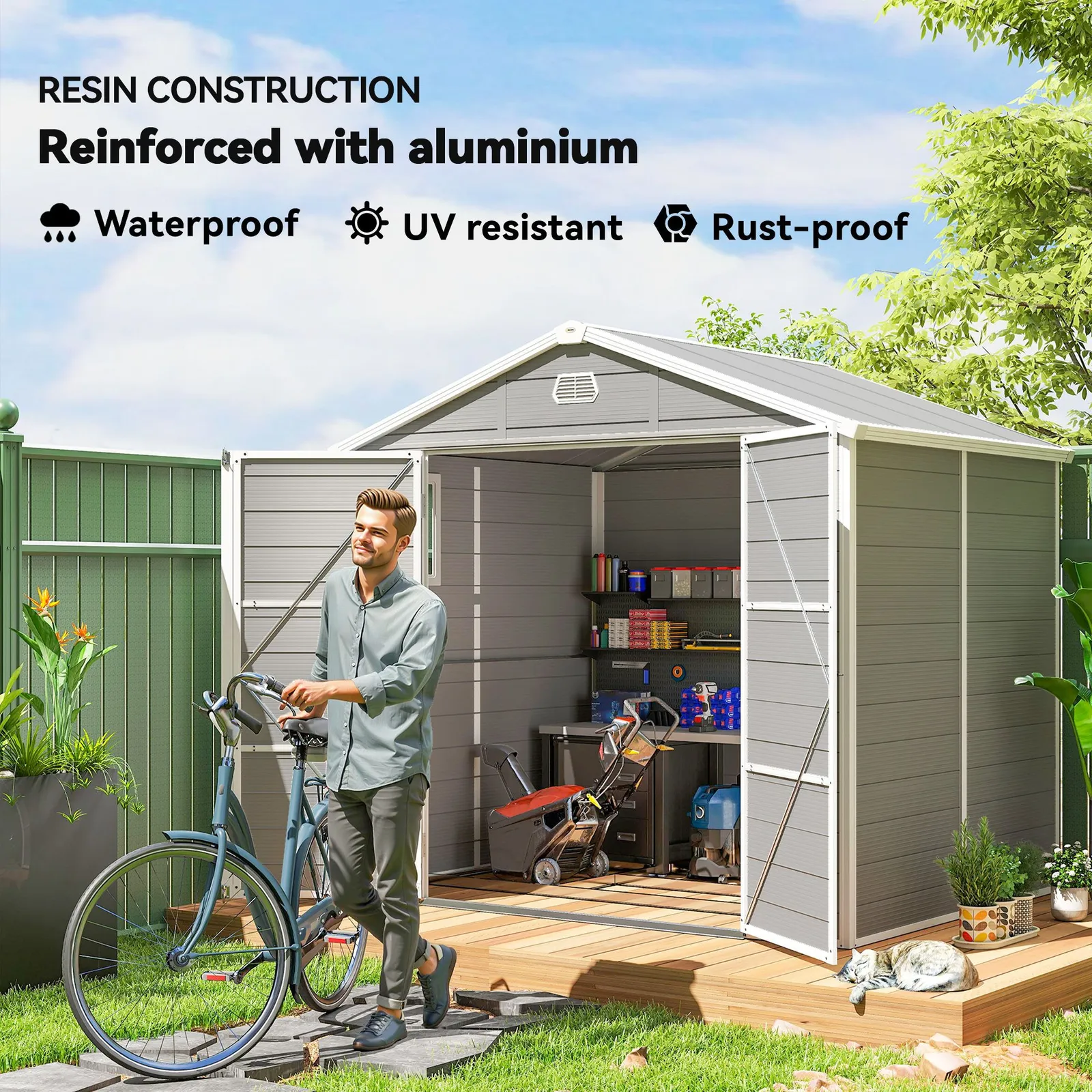 OUTSUNNY 8 x 6ft Garden Shed Storage w/ Foundation Kit, Vents, Light Grey 6