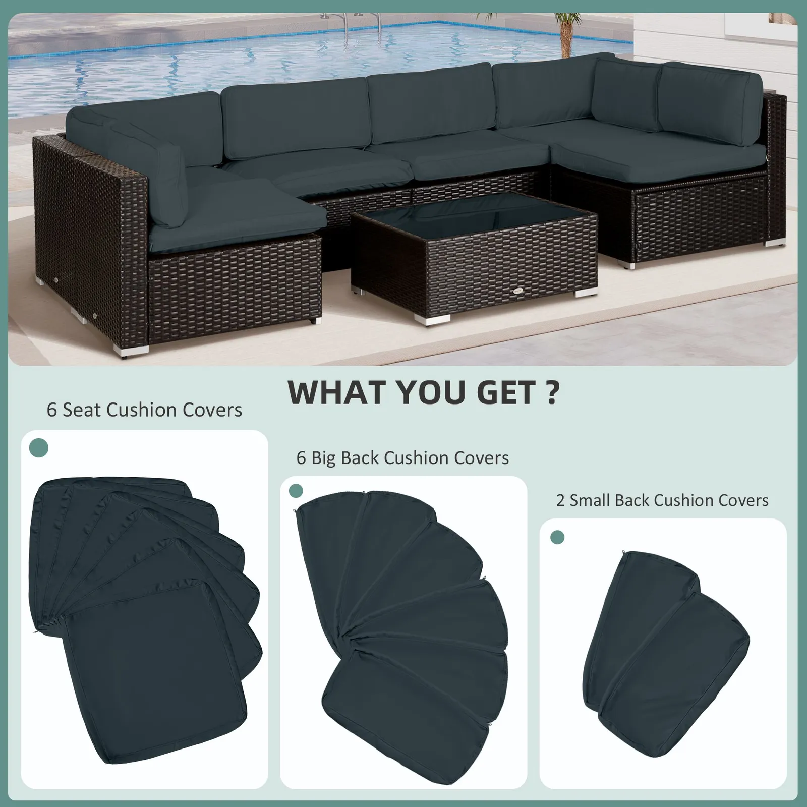 OUTSUNNY Garden Rattan Sofa Set Polyester Cover Replacement No Cushion in Grey 4
