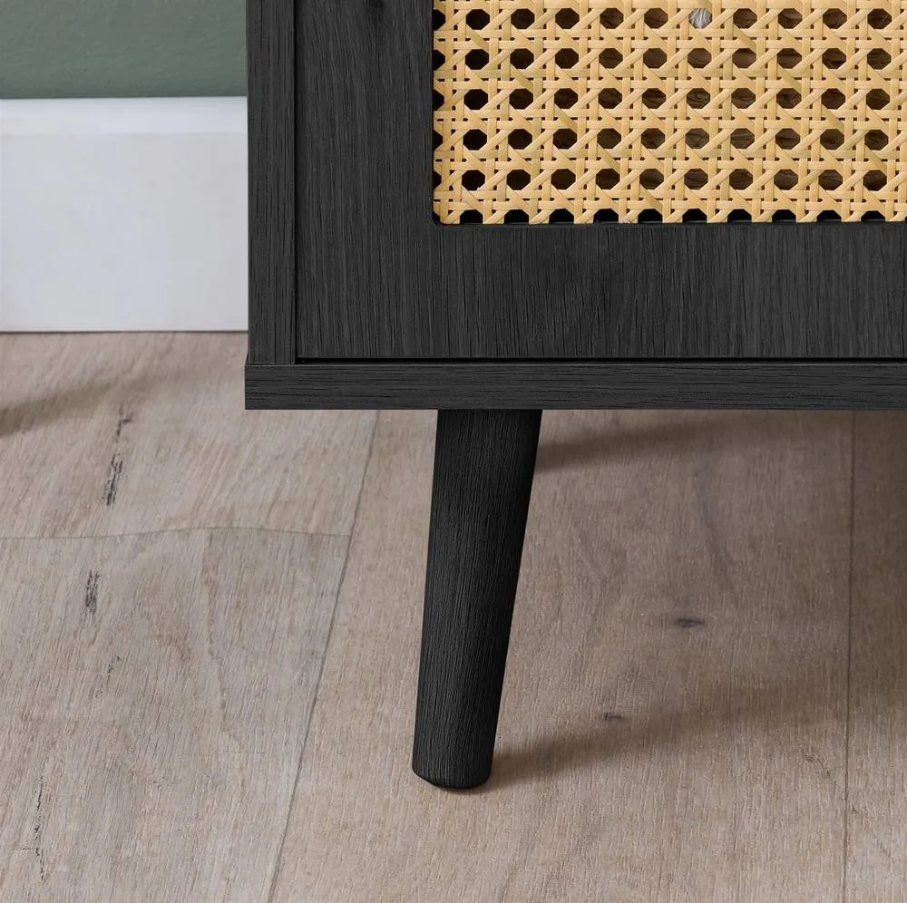 Birlea Croxley Small TV Unit Black Rattan Entertainment Stand 3