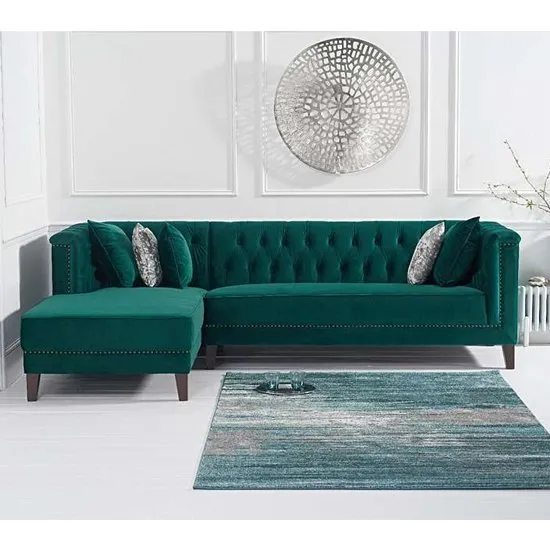 Tislit Velvet Left Facing Chaise Sofa Bed In Green