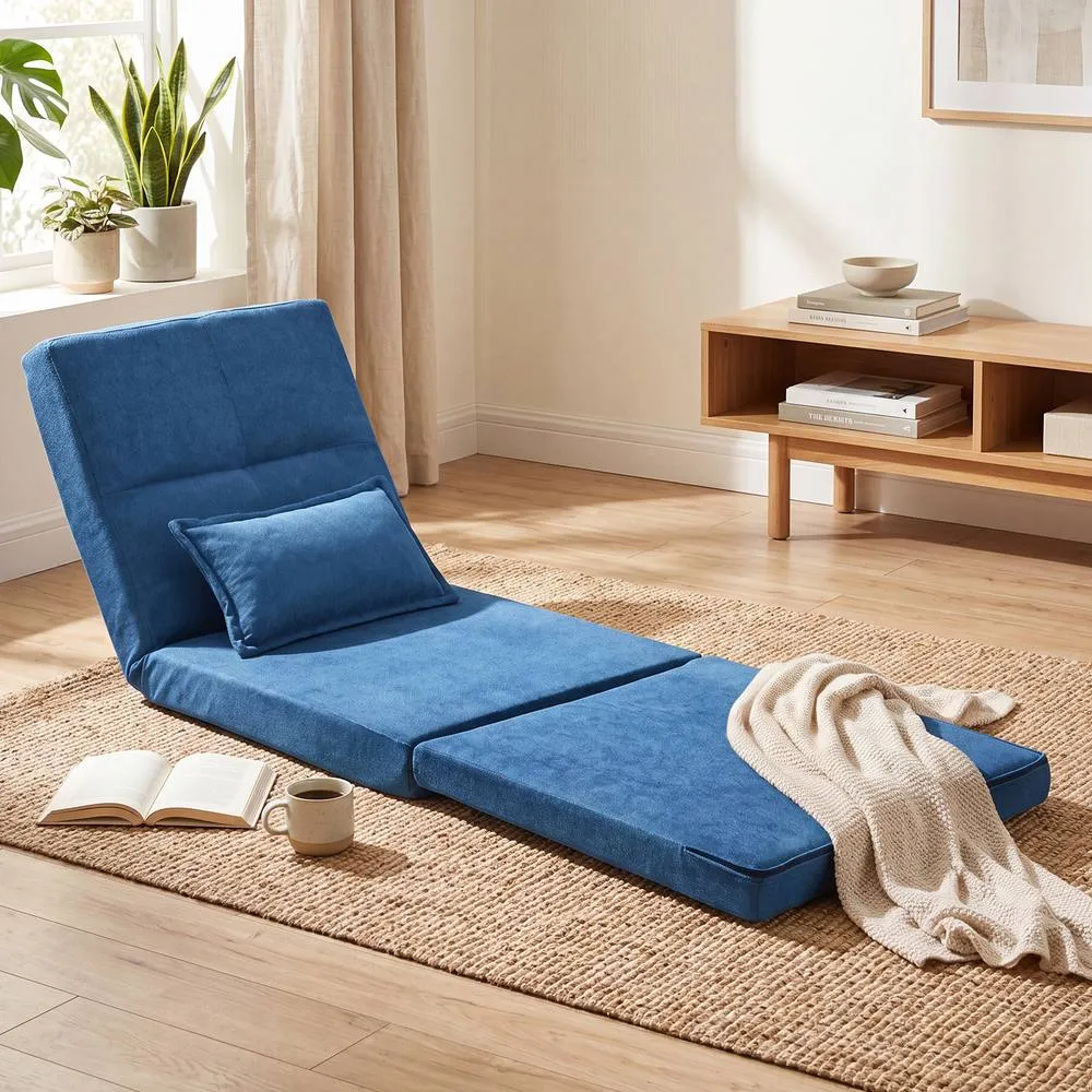 Costway Adjustable Floor Chair 6 Positions Folding Floor Sofa W/ Pillow in Blue 2