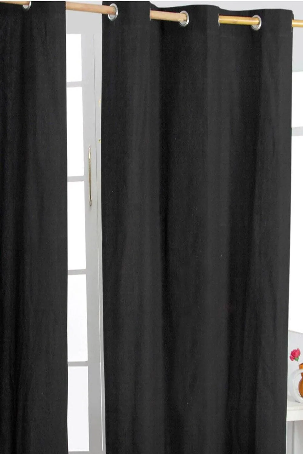 Homescapes Plain Cotton Ready Made Eyelet Curtain Pair in Black 1