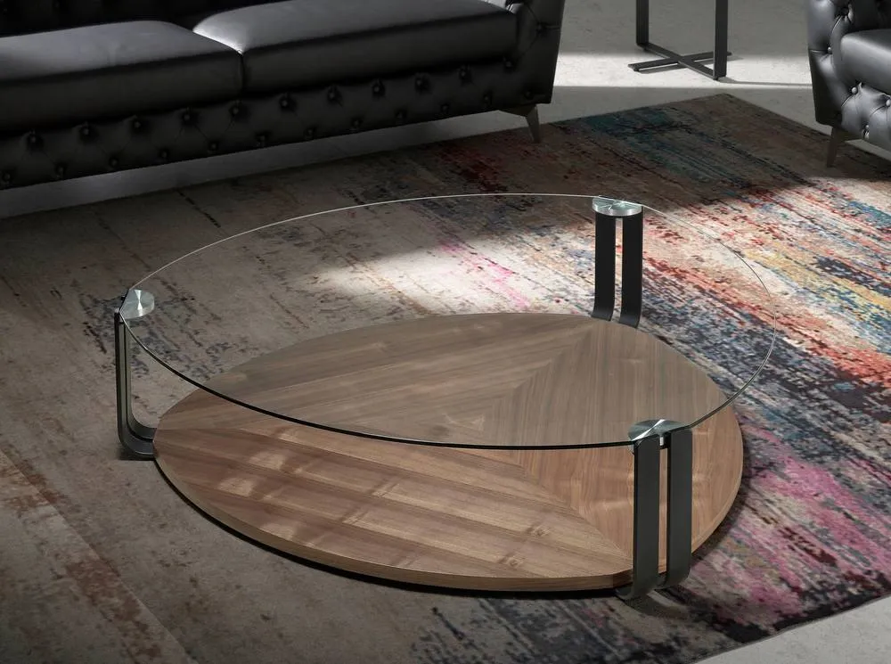 Angel Cerda Triangular Coffee Table - Tempered Glass Top, Walnut 6