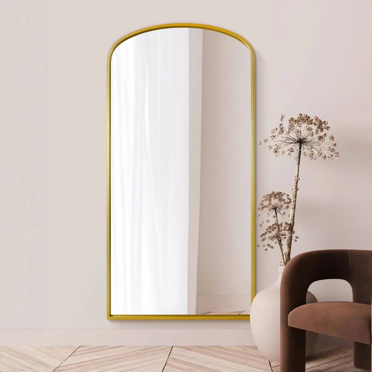 MirrorOutlet Gold Metal Framed Arched Wall Leaner Mirror 79"x39" (200x100CM) 6