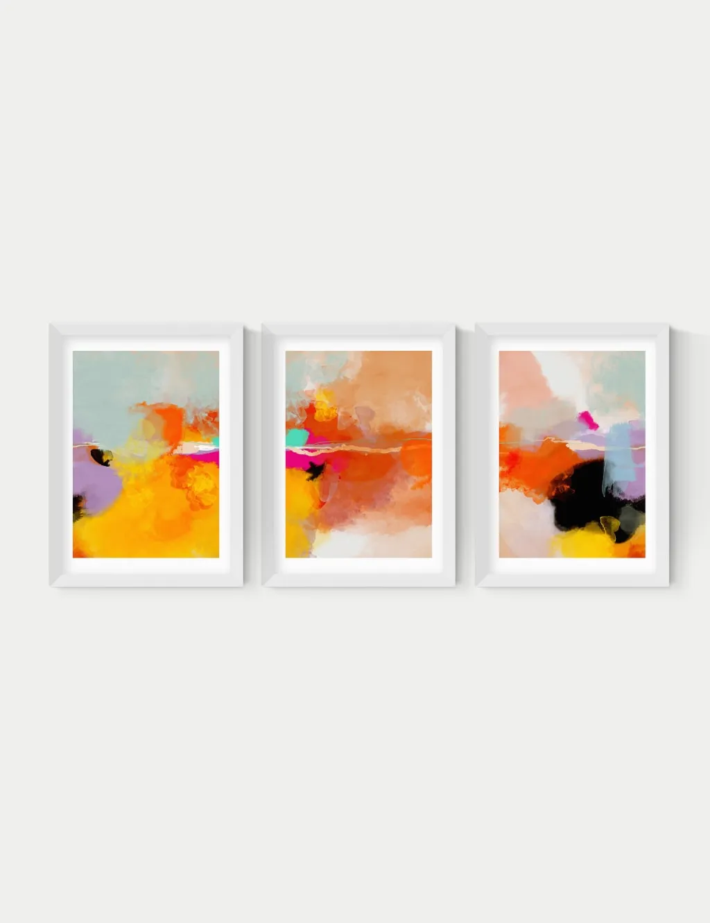 East End Prints Fire Triptych Trio Set Framed Art White