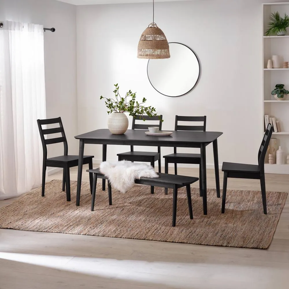 FurnitureboxUK Lynton Large Black Wooden Dining Table with 4 Chairs & Bench