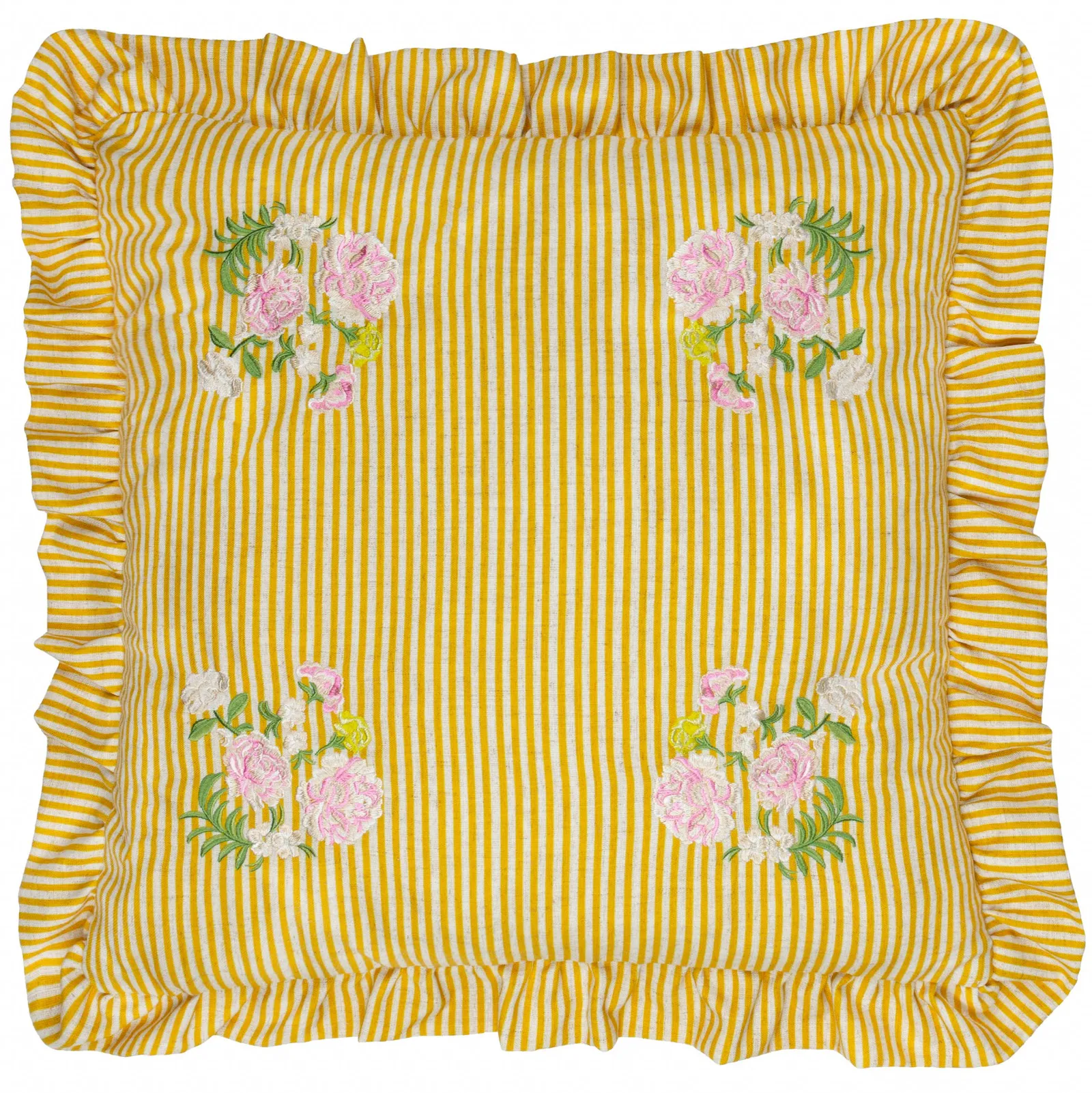 Wylder Martha Embroidered Ruffle Cushion in Yellow 2