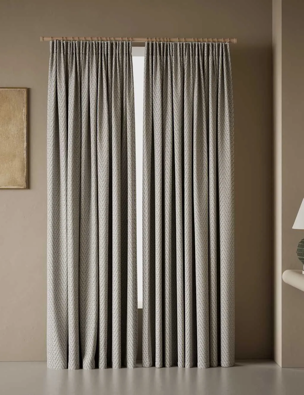 M&S Textured Herringbone Eyelet Curtains Light Grey Mix