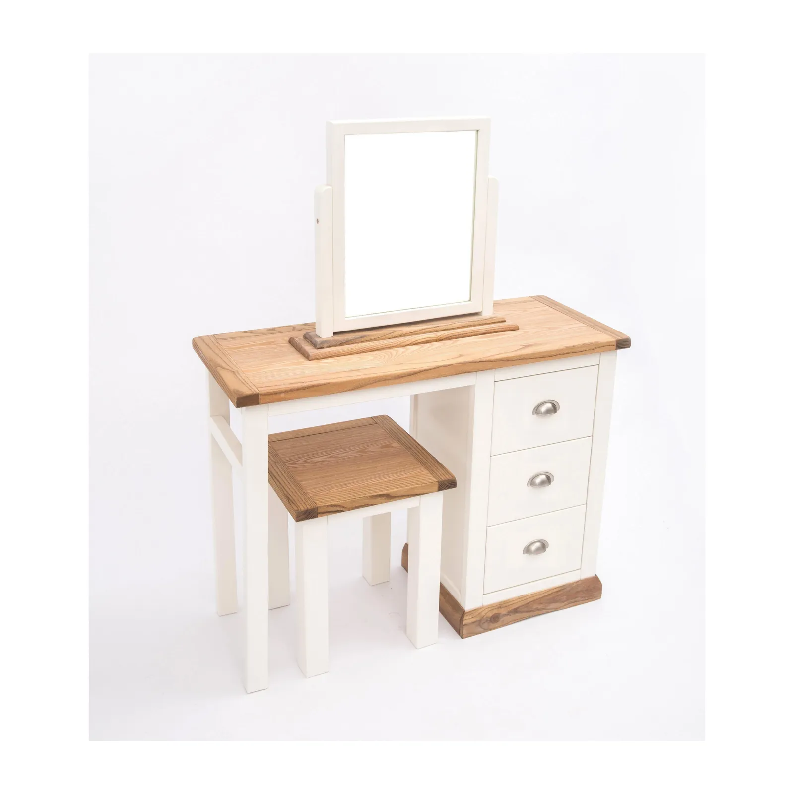 Cabinet Bits Tropea 3 Drawer Dressing Table Set Chrome Cup Handle in Off-White 3