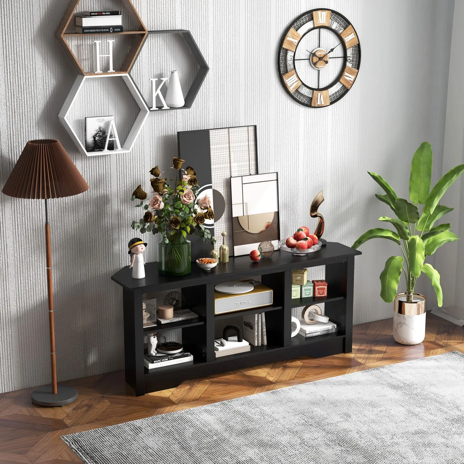 Costway 147cm TV Stand for TVs up to 65 Inches Media Entertainment Center-Black in Black 2